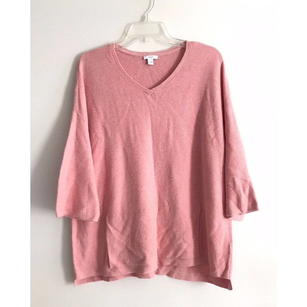 J Jill | Purejill Knit Vneck Pullover Women M Pink Short Sleeves Top Cotton Silk